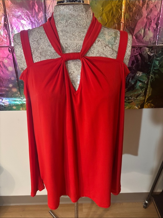 Lane Bryant Tops - Lane Bryant Red Halter Cold-Shoulder Tunic Top